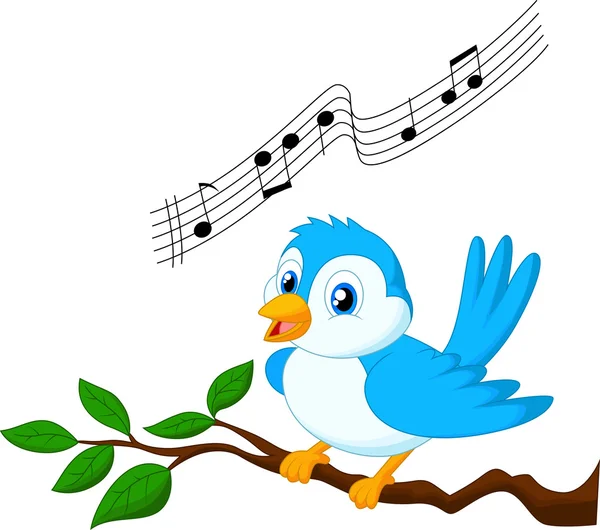 Blue bird cartoon singing — Stock Vector