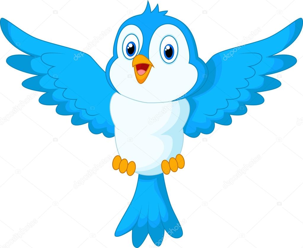 Cute blue bird cartoon flying
