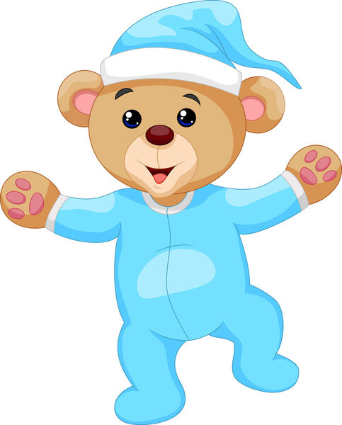 Cartoon teddy bear in blue pajamas