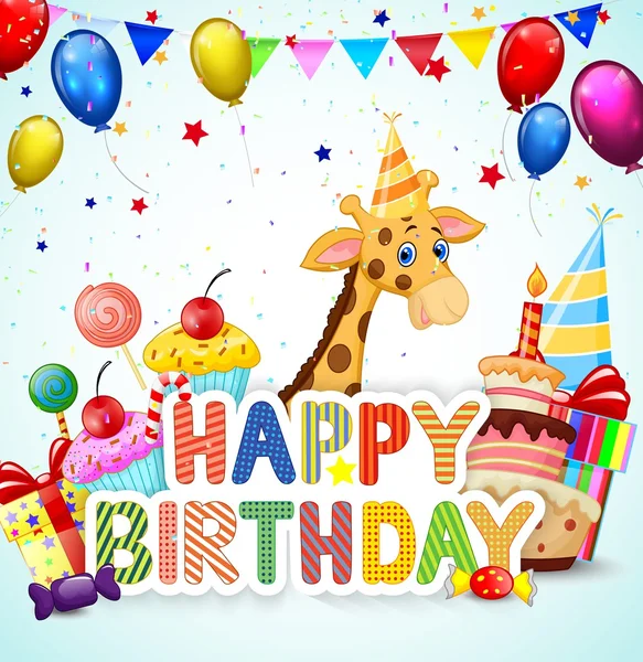 Birthday background with cartoon giraffe — Stock Vector