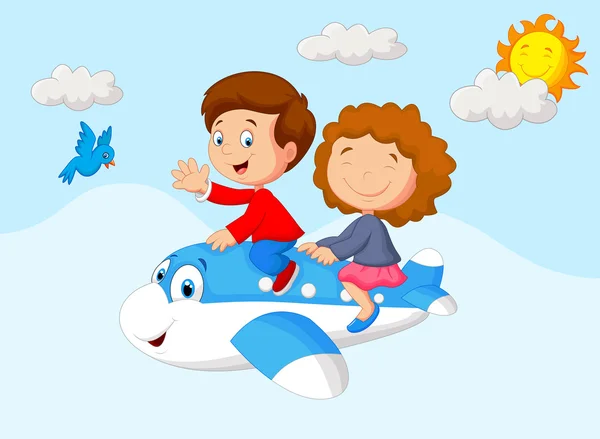 Kids cartoon Going on a Joyride in a Mini Plane — Stock Vector