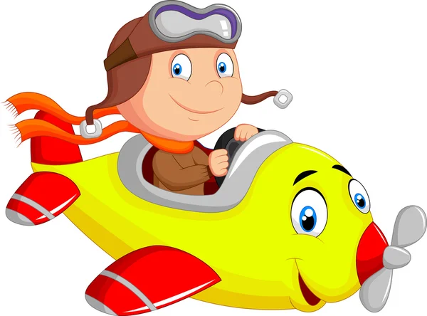 Little Boy cartoon Operating a Plane — Stock Vector