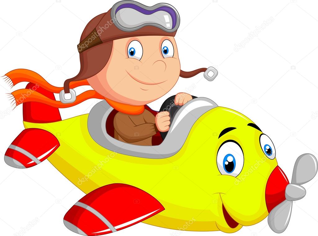 Little Boy cartoon Operating a Plane