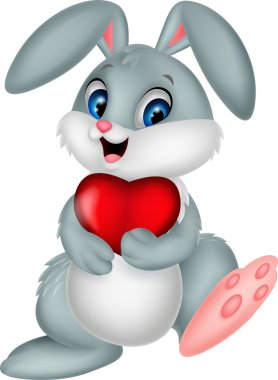 Kırmızı kalp tutan karikatür tavşan
