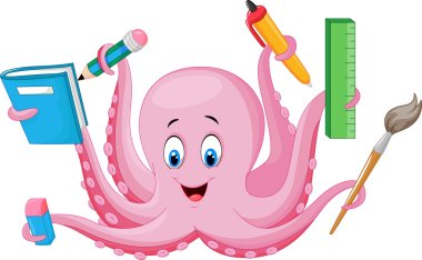 Cartoon octopus holding stationery clipart