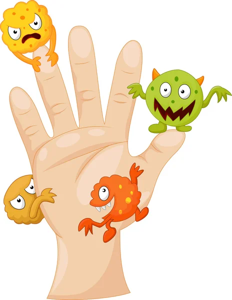Dirty palm with cartoon germs — Stock Vector