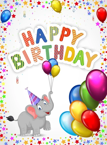 Birthday cartoon with happy elephant — Stock Vector
