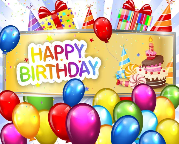 Fondo de cumpleaños con dibujos animados globo colorido — Vector de stock