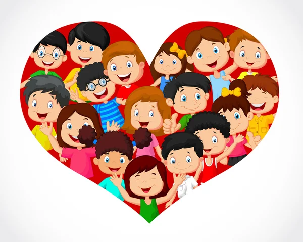 Desenhos animados para crianças multidões na formação do coração — Vetor de Stock
