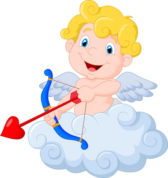 Divertida caricatura de Cupido apuntando a alguien — Vector de stock