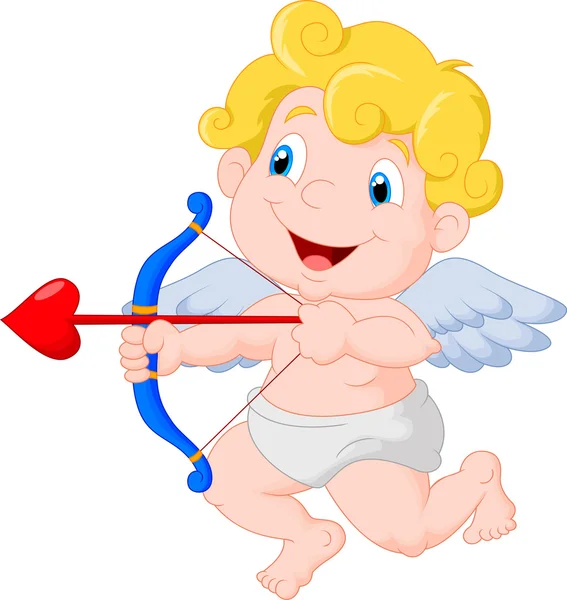 Divertida caricatura de Cupido apuntando a alguien — Vector de stock