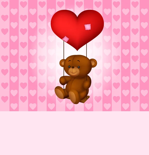 Jouet ours en peluche dessin animé balançant sur le coeur de ballon — Image vectorielle