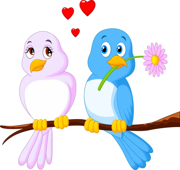 Dibujos animados pareja pájaro en una rama — Vector de stock