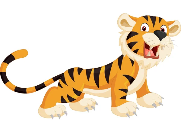 Lindo tigre de dibujos animados rugiendo — Vector de stock