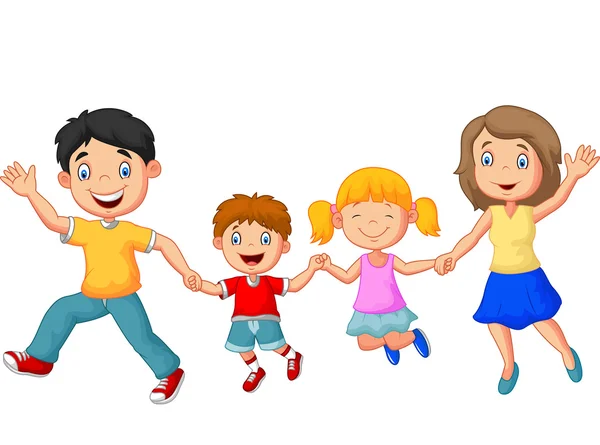 Мультфильм о счастливой семье, размахивающей руками — стоковый вектор