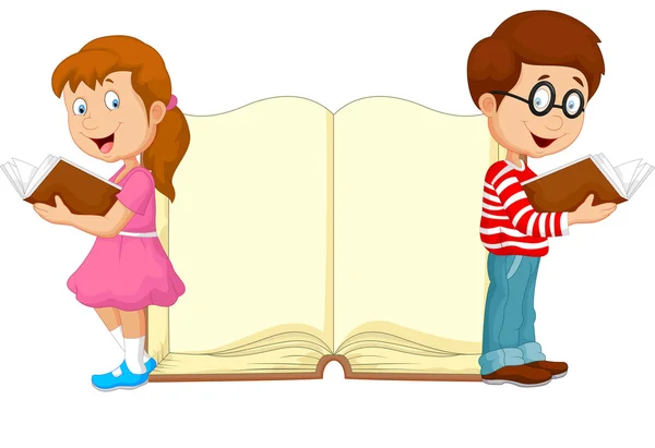 Cartoon enfants lecture livre — Image vectorielle