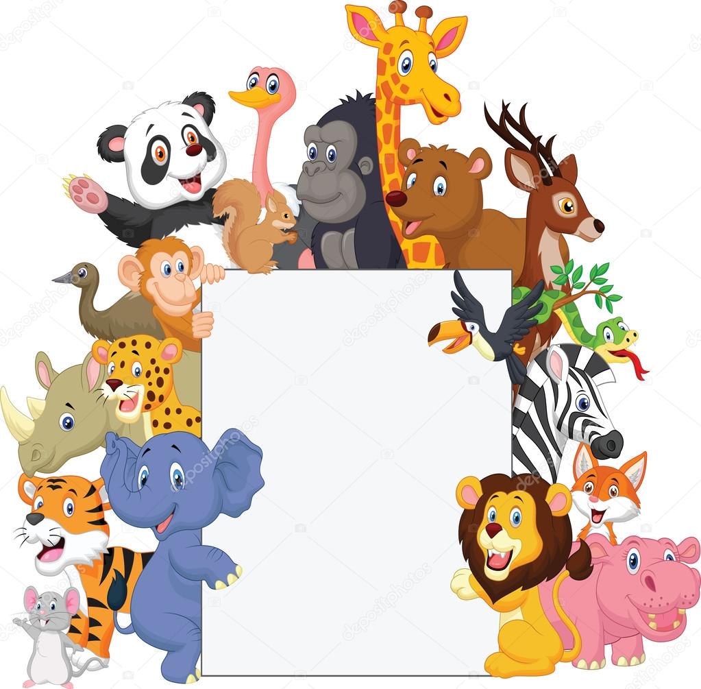 Wild animal cartoon with blank sign Stock Vector Image by ©tigatelu  #63511949