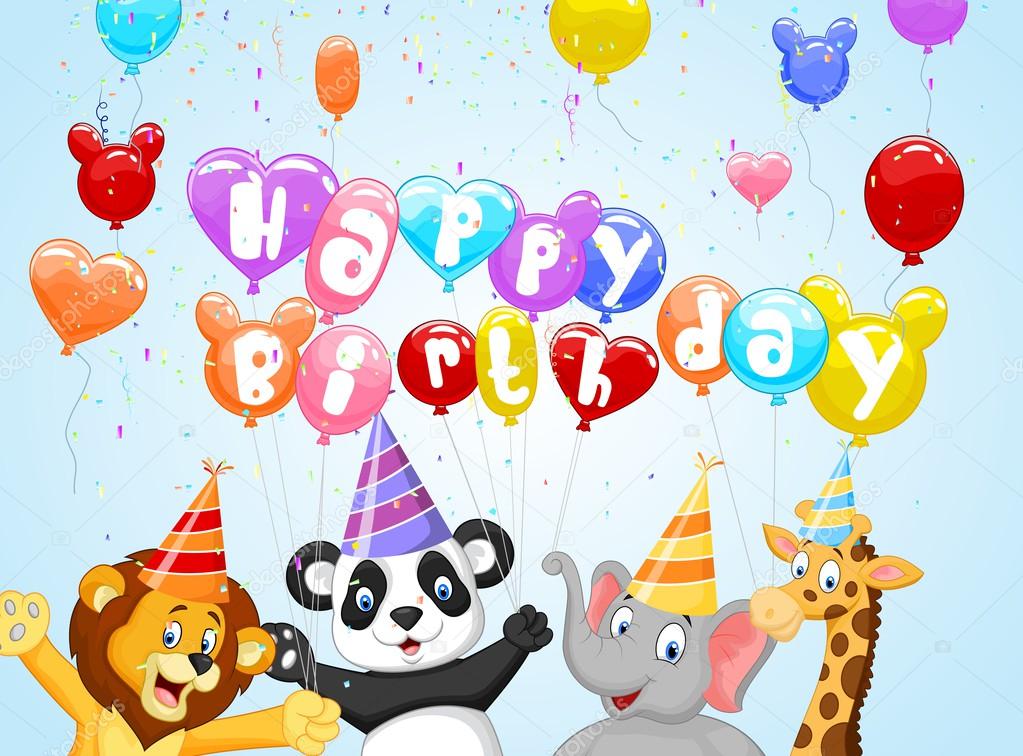 Birthday background with happy animals cartoon Stock Vector Image by  ©tigatelu #63512465