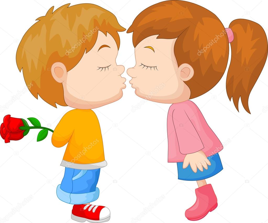 Cartoon boy and girl kissing