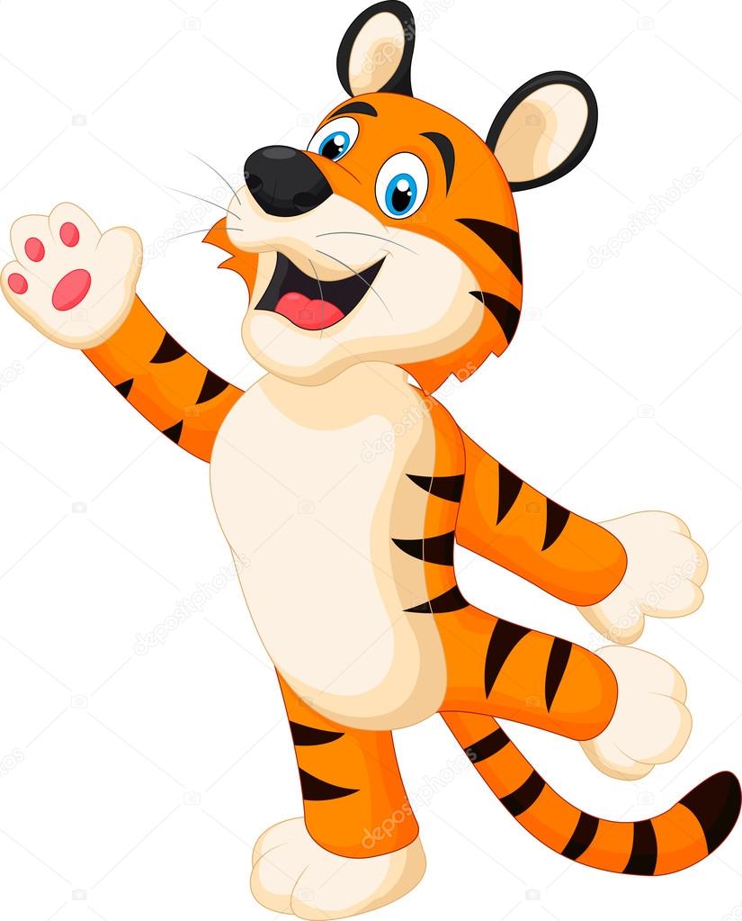 Happy cartoon tiger posing