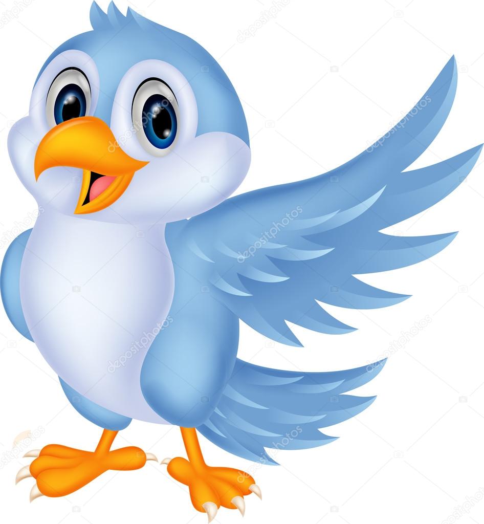 Cute cartoon blue bird waving