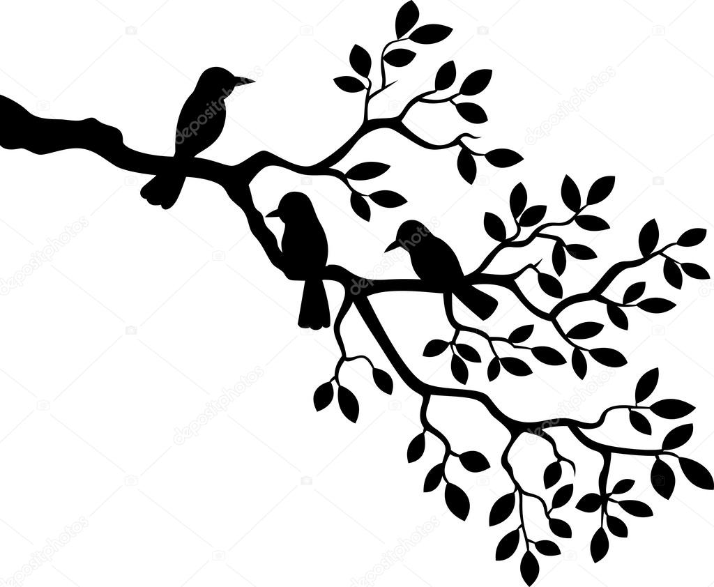 Branche Darbre Dessin Animé Avec La Silhouette De Loiseau