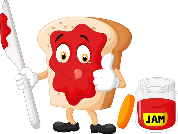 Cartoon-Scheibe Brot mit Marmelade gibt Daumen hoch — Stockvektor