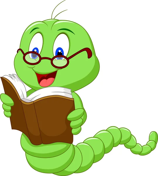 Libro de lectura de gusanos de dibujos animados — Vector de stock