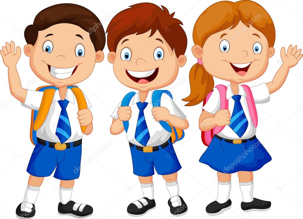 Happy school kids cartoon waving hand