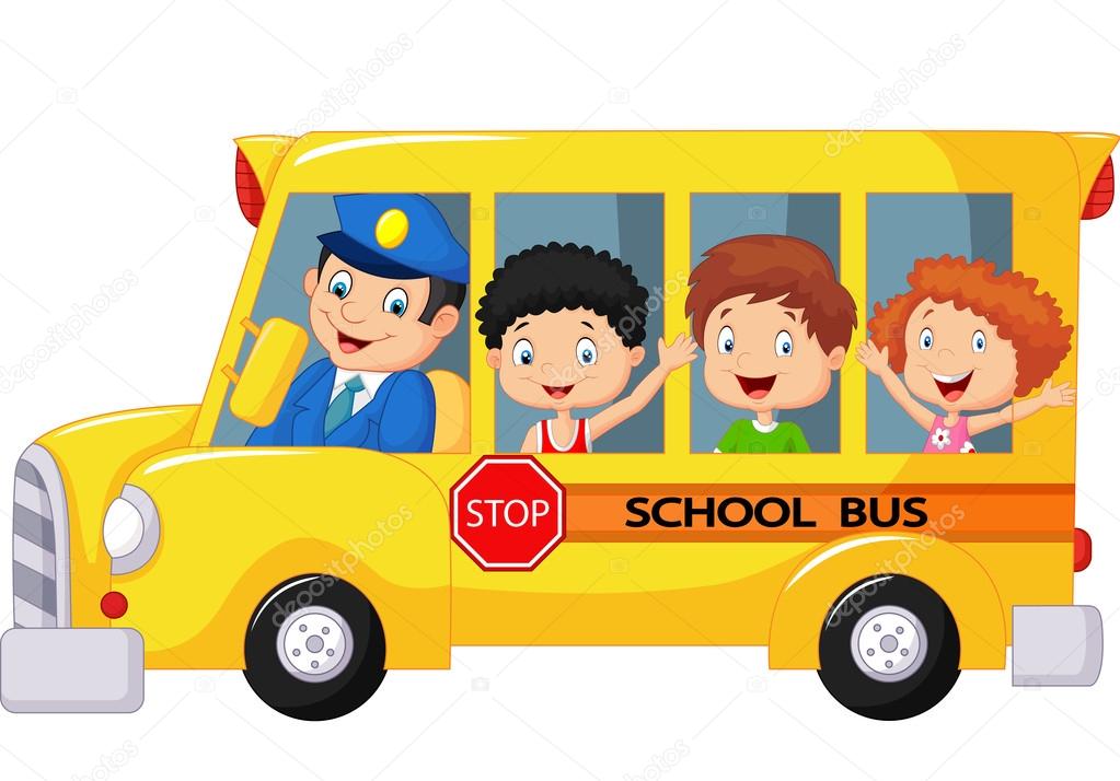 Happy children cartoon on a school bus