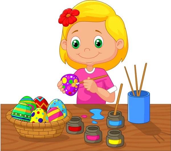 Cartoni animati ragazza pittura uova di Pasqua — Vettoriale Stock