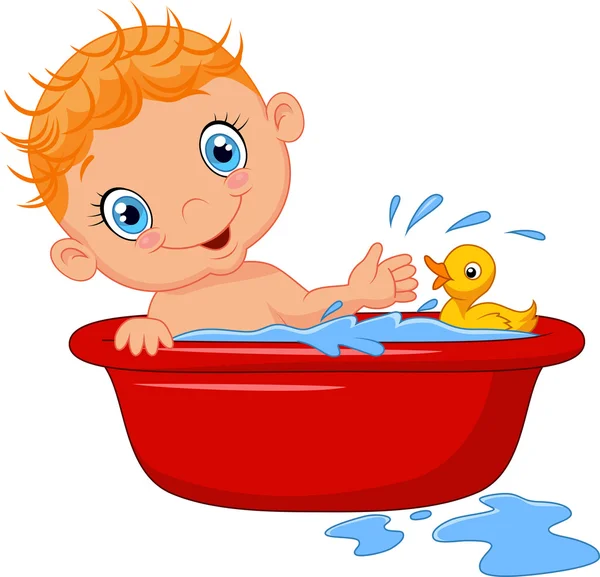 Cartoon baby i ett bad stänkande vatten — Stock vektor