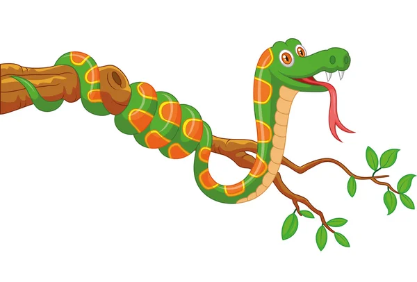Desenhos animados cobra verde no ramo —  Vetores de Stock