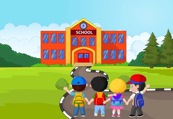 Malé kreslené děti jdou do školy — Stockový vektor