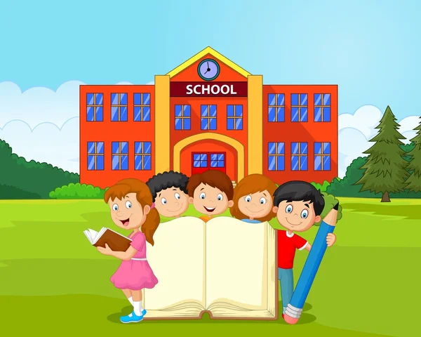 Cartoon kinderen met boek en potlood — Stockvector