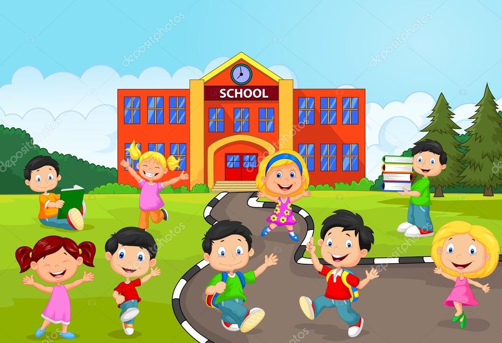 Were you happy at school. Школа мультяшная. Дети идут в школу вектор. Нарисованная мультяшная школа. Детский сад и школа вектор.