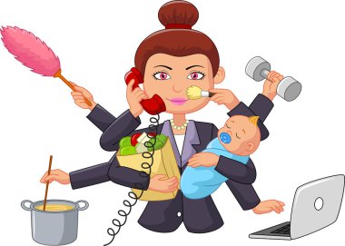 Cartoon multitasking housewife clipart
