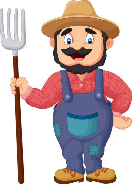 Cartoon farmer holding a rake clipart
