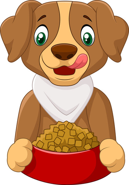 Hungry dog cartoon with dog food