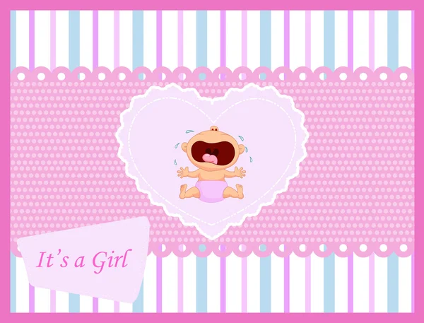 漫画の赤ちゃん女の子泣いているカード — ストックベクタ