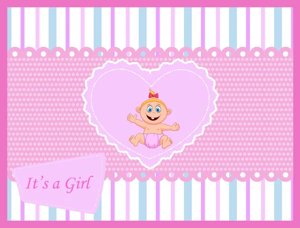 Cute cartoon baby meisje kaart — Stockvector