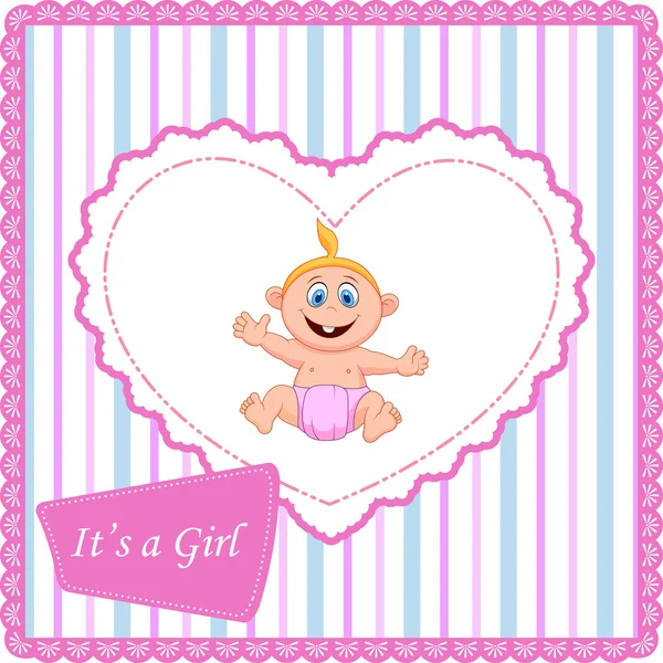 Cute cartoon baby meisje kaart — Stockvector