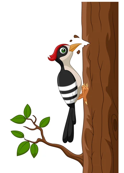 Cartoon woodpecker on a tree — Stock Vector