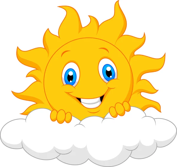 Happy sun cartoon behind the cloud — Stock Vector