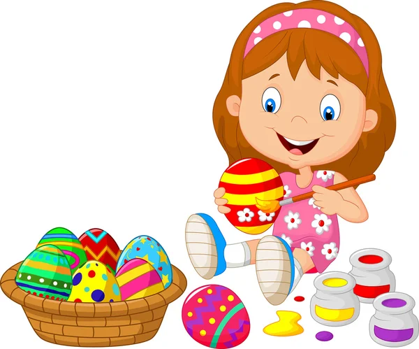 Bambina cartone animato pittura un uovo di Pasqua — Vettoriale Stock