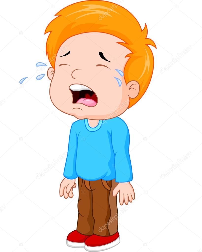 Cartoon a young boy crying