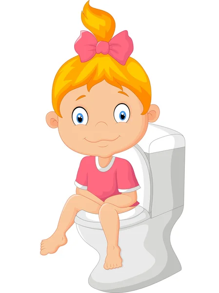 Petite fille dessin animé assis sur les toilettes — Image vectorielle