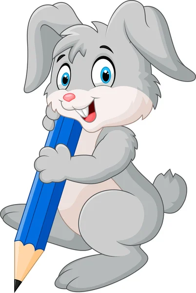 Felice cartone animato coniglio che tiene la matita — Vettoriale Stock