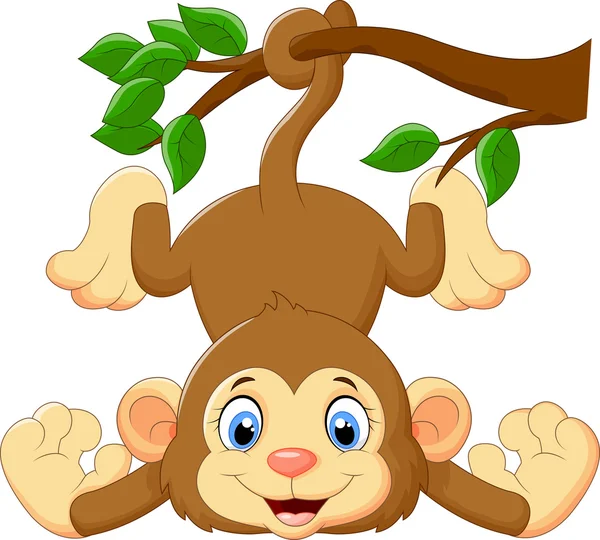 Cartone animato scimmia divertente su un albero — Vettoriale Stock