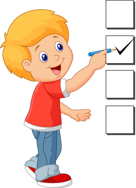 Menino dos desenhos animados com checklist — Vetor de Stock